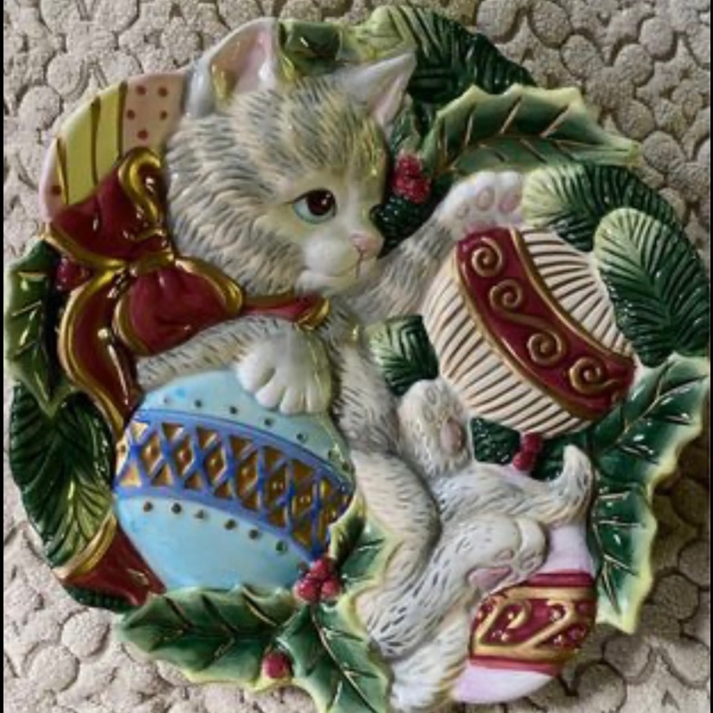 Fitz and Floyd “Kristmas Kitty” Christmas plate/dash/canapé piece